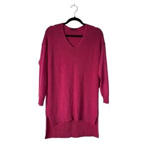 Eileen Fisher Zinia Pink 100% Wool Womens Tunic Sweater Top V-Neck High Low